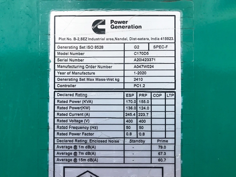 Used Cummins Diesel Generator 170kVA