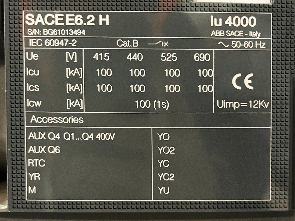 ABB SACE Emax2 E6.2H 4,000 Amp Circuit Breaker