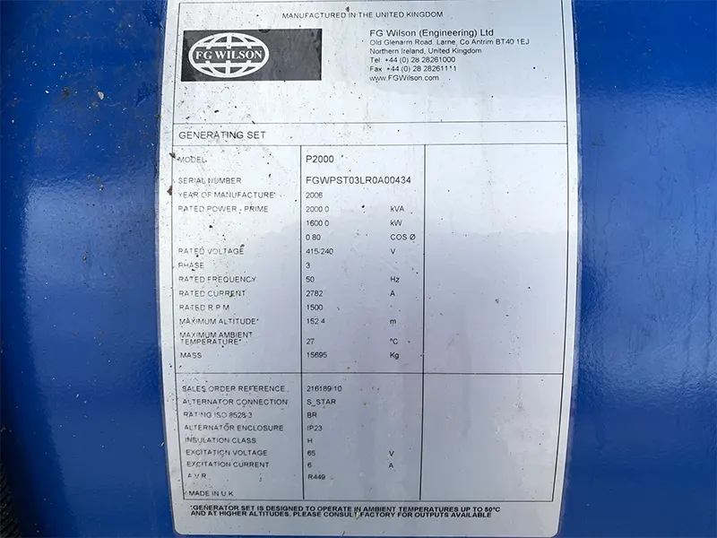 Used FG Wilson 2200kVA Diesel Generator | Stuart Group Ltd