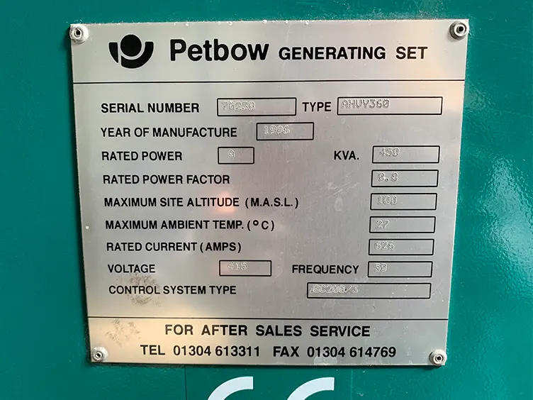 Used Petbow 495kVA Diesel Generator for Sale | Stuart Group Ltd