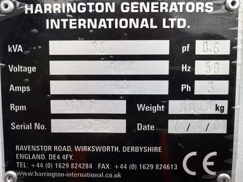 Used Harrington Perkins 33kVA Diesel Generator