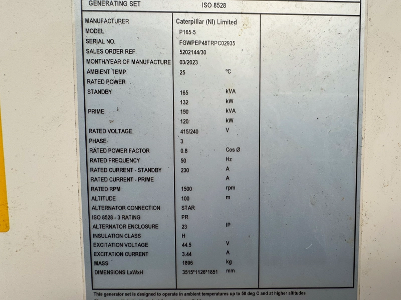 Used FG Wilson P165-5 Perkins 165kVA Diesel Generator