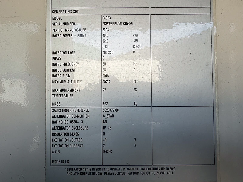 FG Wilson P40P3 Perkins 44kVA Diesel Generator