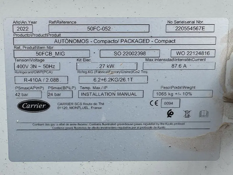 XSP9841 - Carrier 50FC-052 Packaged Rooftop Unit