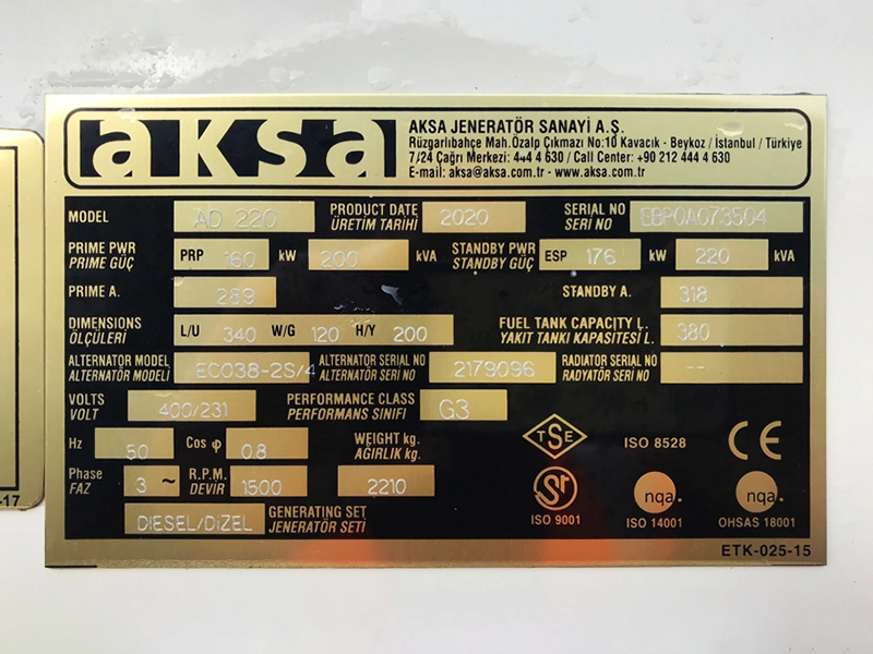 Aksa Doosan Diesel Generator 220kVA