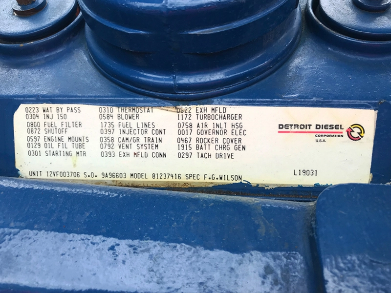 FG Wilson Detroit Diesel Generator 500kVA