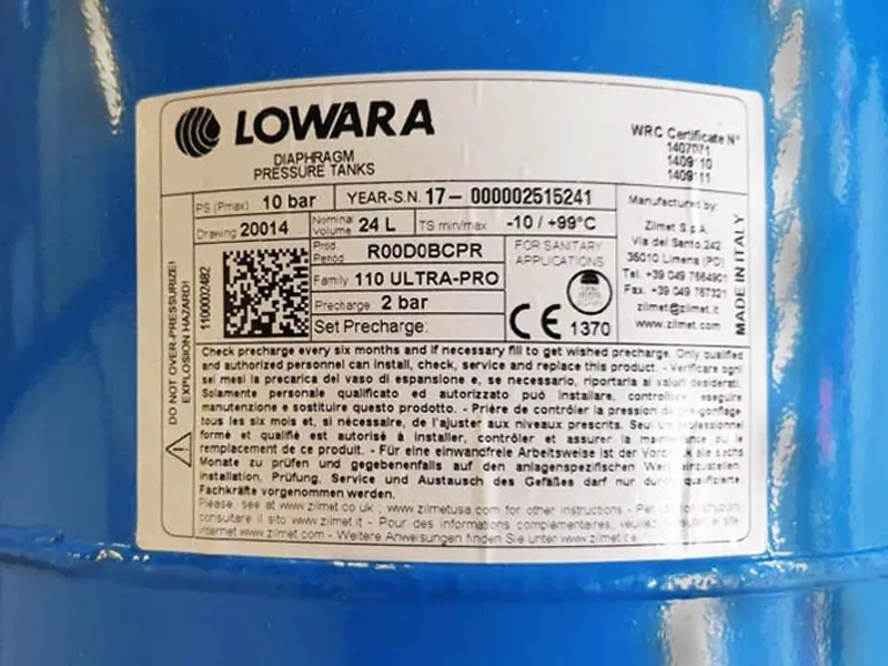 Lowara 24litre Vertical 10bar Pressure Vessel