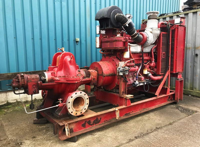 Used Cummins Fire Pump with 250mm flanged suction and 200mm flanged delivery branches.  Driven by a Cummins KTA19G2, water-cooled diesel engine.  Sold fully checked, serviced and tested with 6months / 10hour standby UK warranty.  Stock No. XSP9732  Specif