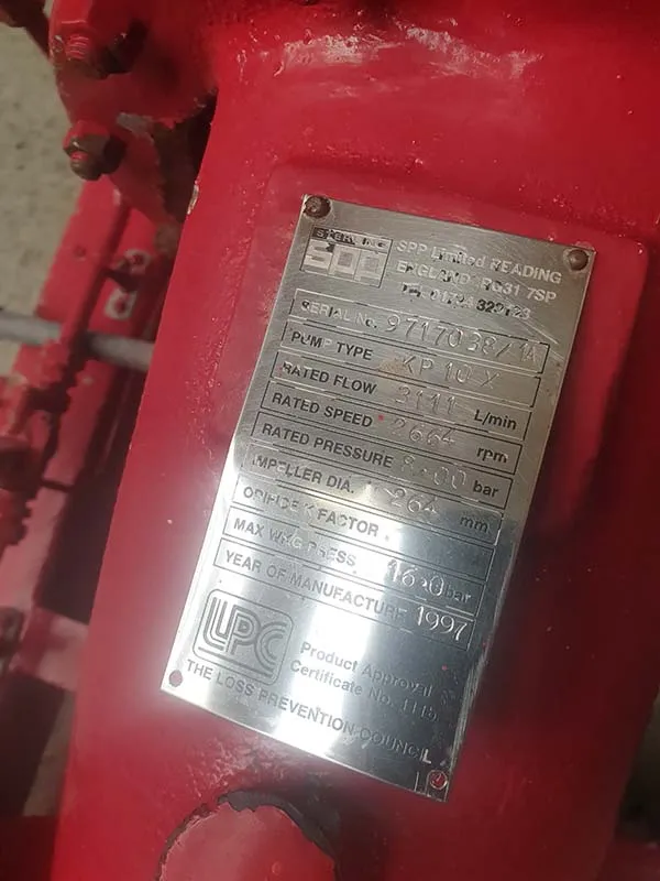 Used SPP KP10X LPCB Approved Fire Pump