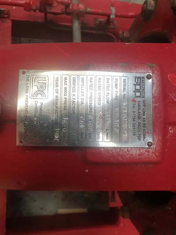 Used SPP KP10X LPCB Approved Fire Pump