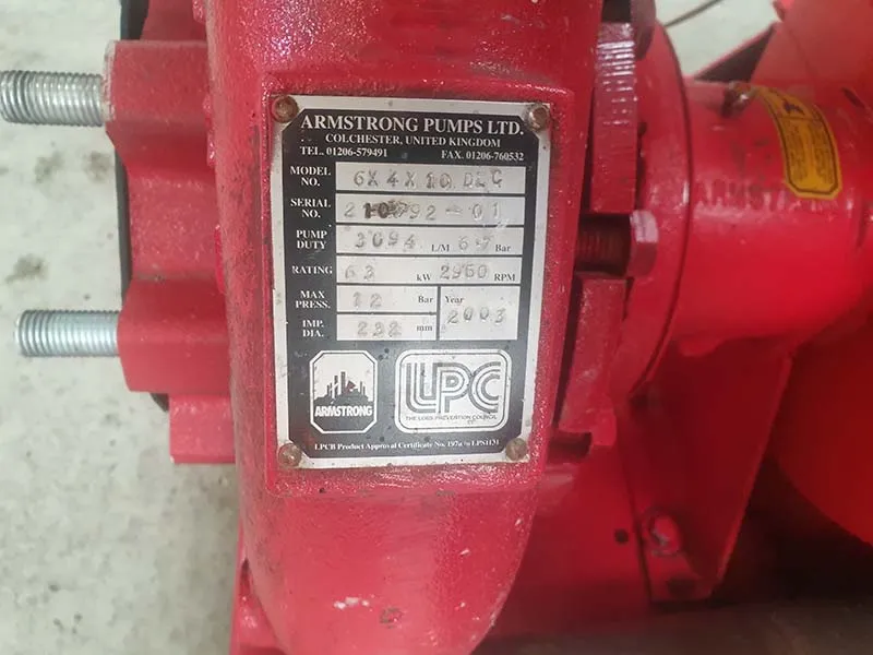 Used Armstrong 6x4x10 DLC LPCB approved fire pump